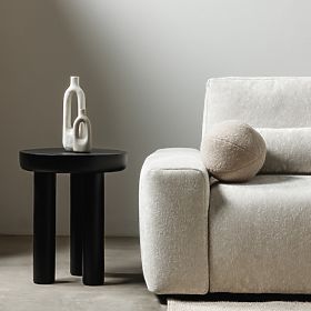 Bočný stolík Limali 50 cm, okrúhly, čierny, mangové drevo, oblé tvary