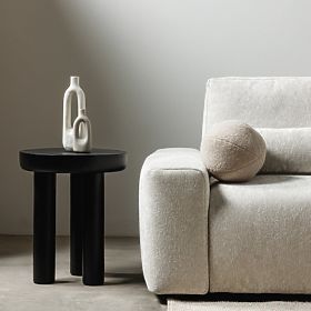 Bočný stolík Limali 50 cm, okrúhly, čierny, mangové drevo, oblé tvary, lectus