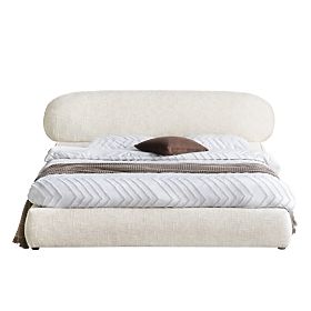 Čalúnená posteľ Avola 160x200 cm, s roštom a úložným priestorom, svetlo béžová, zaoblená, lectus