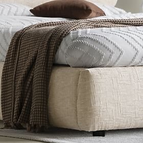 Čalúnená posteľ Avola 160x200 cm, s roštom a úložným priestorom, svetlo béžová, zaoblená, lectus