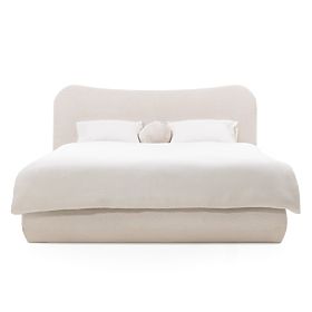 Čalúnená posteľ Derry 140x200 cm, s roštom a úložným priestorom, zaoblená, béžová, lectus