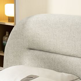 Čalúnená posteľ Luno 160x200 cm, s roštom a úložným priestorom, svetlo béžová, zaoblená, lectus