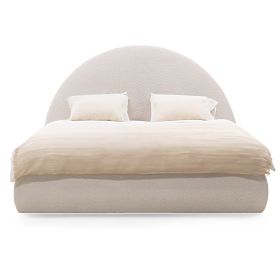 Čalúnená posteľ Orbi 140x200 cm, s roštom a úložným priestorom, zaoblená, béžová, lectus