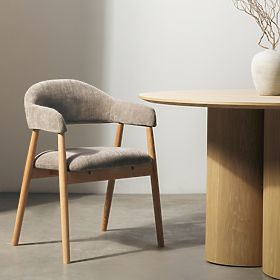 Čalúnená stolička Sorrento, tmavo béžová, dub