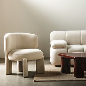 Čalúnené kreslo Elaine béžové, boucle, oblé tvary