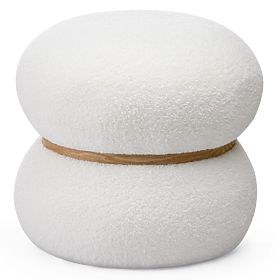 Čalúnený puf Muss, okrúhly, biely, boucle