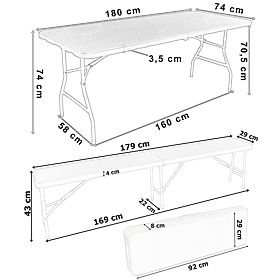 Cateringová sada Ratan hnedý stôl 180 cm + 2 lavice