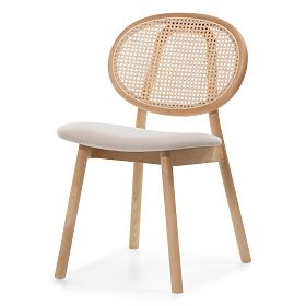 Drevená stolička Monet s viedenským výpletom, ratan, velúr, prírodná/svetlo hnedá