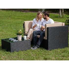 Dvojmiestna pohovka s technoratánovým stolíkom TINTO čierna