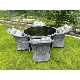 Jedálenská súprava z technoratanu (okrúhly stôl + 4 kreslá) MODERNO sivá