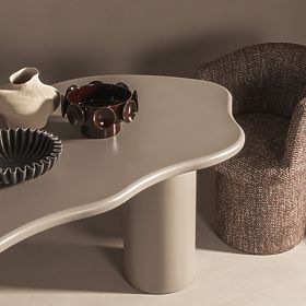 Jedálenský stôl Muse 160 cm, tmavo béžový, oblé tvary