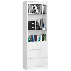 KANCELÁRSKY REGÁL R 60 cm CLP 3 ZÁSUVKY 2 POLICE PK BIELY / BIELY LESK