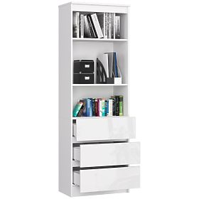 KANCELÁRSKY REGÁL R 60 cm CLP 3 ZÁSUVKY 2 POLICE PK BIELY / BIELY LESK