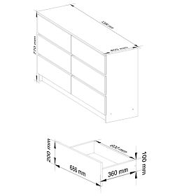 Komoda K 140 cm 6 zásuviek PK biela-grafitová sivá
