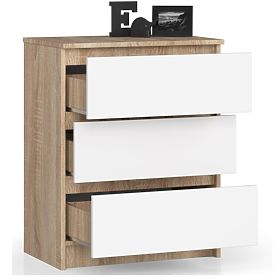 KOMODA K 60 cm 3 ZÁSUVKY PK SONOMA / BIELA