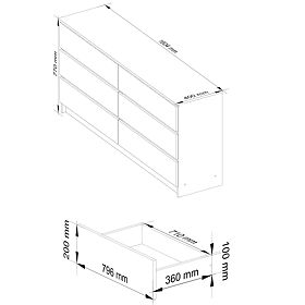KOMODA K160 6SZ CLP PK BIELA / ŠEDÁ