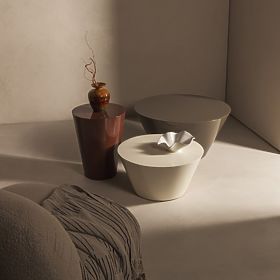 Konferenčný stolík Eclipso, 60 cm, krémovo biely, lesklý