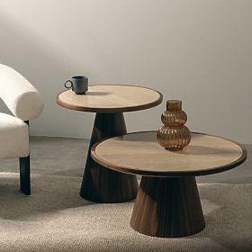 Konferenčný stolík Kyoto 80 cm, okrúhly, travertín/orech