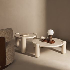 Konferenčný stolík Noemi 66 cm, svetlo béžový/mramor, lesklý