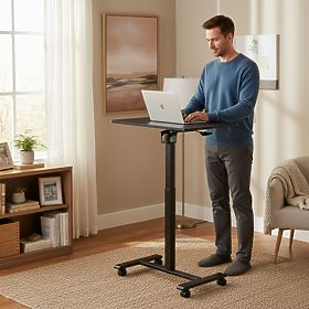 Mobilný nastaviteľný stôl 70x48 cm stolík na notebook nastavenie výšky 71,5-112 cm čierny ModernH, MODERNHOME