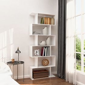 Moderný regál do obývacej izby mriežka 5 políc na knihy biely