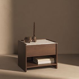 Nočný stolík Tanami orech villa, Mramor Crystal, zaoblený