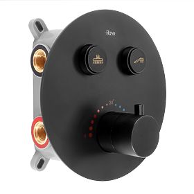 Podomietková sprchová sada s termostatom LUNGO Čierna + BOX, Rea