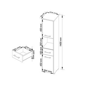 REGÁL KÚPEĽŇA FIN STĹP 30 2D 1SZ 1W 140cm PK GRAFIT LESK
