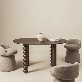 Rozkladací stôl Bolla 140-200 cm, dubová dyha, orech, dekoratívna noha s guľami, oválna doska