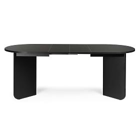 Rozkladací stôl Mou 140-200 cm, čierny so štruktúrou dreva, oválna doska