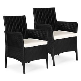 Sada 2x záhradné kreslo s vankúšom, sada stoličiek na balkón, terasu, záhradu čierna MultiGarden