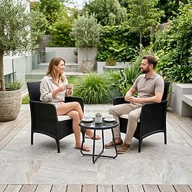 Sada 2x záhradné kreslo s vankúšom, sada stoličiek na balkón, terasu, záhradu čierna MultiGarden