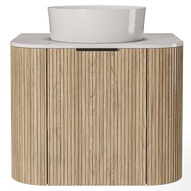 Sada skrinky s doskou a umývadlom Matinale 60 cm, ryhovaná, zaoblená, Glit White/akácia