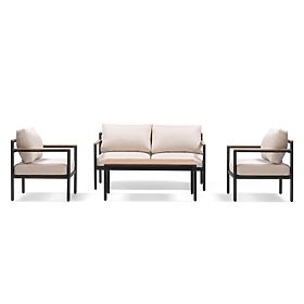 Sada záhradného nábytku Porticello, hliníková, akáciové drevo FSC, teakový vzhľad, béžová/čierna