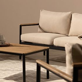 Sada záhradného nábytku Porticello, hliníková, akáciové drevo FSC, teakový vzhľad, béžová/čierna