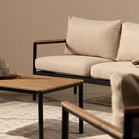 Sada záhradného nábytku Porticello, hliníková, akáciové drevo FSC, teakový vzhľad, béžová/čierna