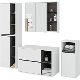 SADA ZÁVESNÉHO KÚPEĽŇOVÉHO NÁBYTKU S OTVORMI VAMI BIELA / GRAFITOVÁ SIVÁ