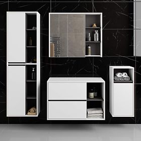 SADA ZÁVESNÉHO KÚPEĽŇOVÉHO NÁBYTKU S OTVORMI VAMI BIELA / GRAFITOVÁ SIVÁ