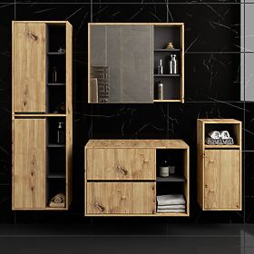 SADA ZÁVESNÉHO KÚPEĽŇOVÉHO NÁBYTKU S OTVORMI VAMI DUB ARTISAN / GRAFIT ŠEDÝ