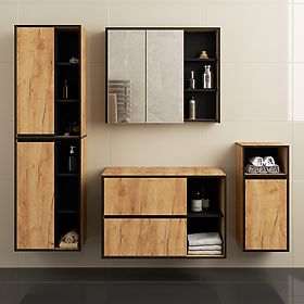 SADA ZÁVESNÉHO KÚPEĽŇOVÉHO NÁBYTKU S OTVORMI VAMI DUB CRAFT / ČIERNA