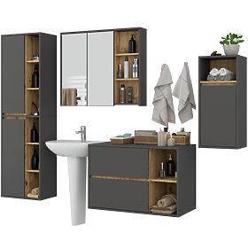 SADA ZÁVESNÉHO KÚPEĽŇOVÉHO NÁBYTKU VAMI GRAFIT SIVÁ / DUB ARTISAN