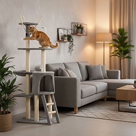Škrabadlo pre mačku pelech stĺpik veža na škrabanie domček 134 cm sivé Petsi, PETSI