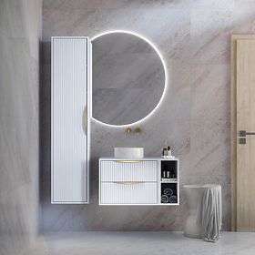 Skrinka pod umývadlo na dosku Avila 2.0, 60 cm, ryhovaná, zlaté úchyty, biela