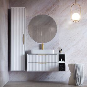 Skrinka pod umývadlo na dosku Avila 2.0, 80 cm, drážkovaná, zlaté úchyty, biela