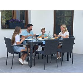 Súprava jedálenského nábytku z technoratanu (stôl 150×90 cm + 6 × stolička) AVVICENTE, čierna