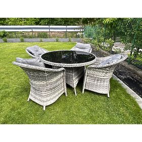 Súprava stolového nábytku z technoratanu (4 kreslá + okrúhly stôl) MODERNO svetlosivá