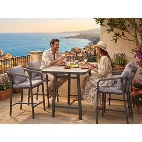 Súprava záhradného nábytku (4 barové stoličky + vysoký stôl) BREZZA sivá