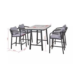 Súprava záhradného nábytku (4 barové stoličky + vysoký stôl) BREZZA sivá