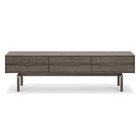 TV skrinka Quadri so zásuvkami, masívne dubové drevo, dyha, espresso hnedá