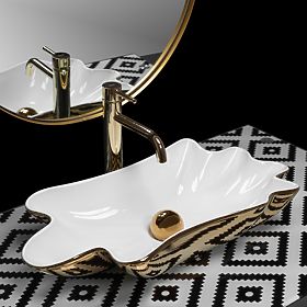 Umyvadlo REA Sea Infinity Gold/Biela + Zátka, Rea